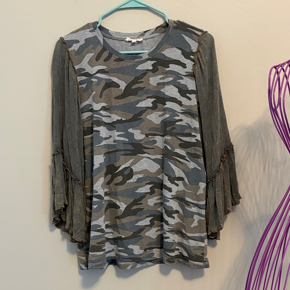 Mystree Acid Wash Camo with Ruffle Sleeves